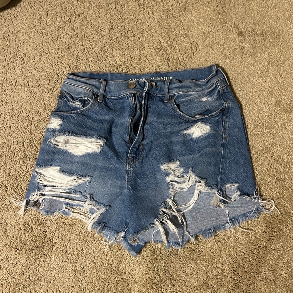 American Eagle Black Distressed High Waist Highest Rise 90s Boyfriend Shorts